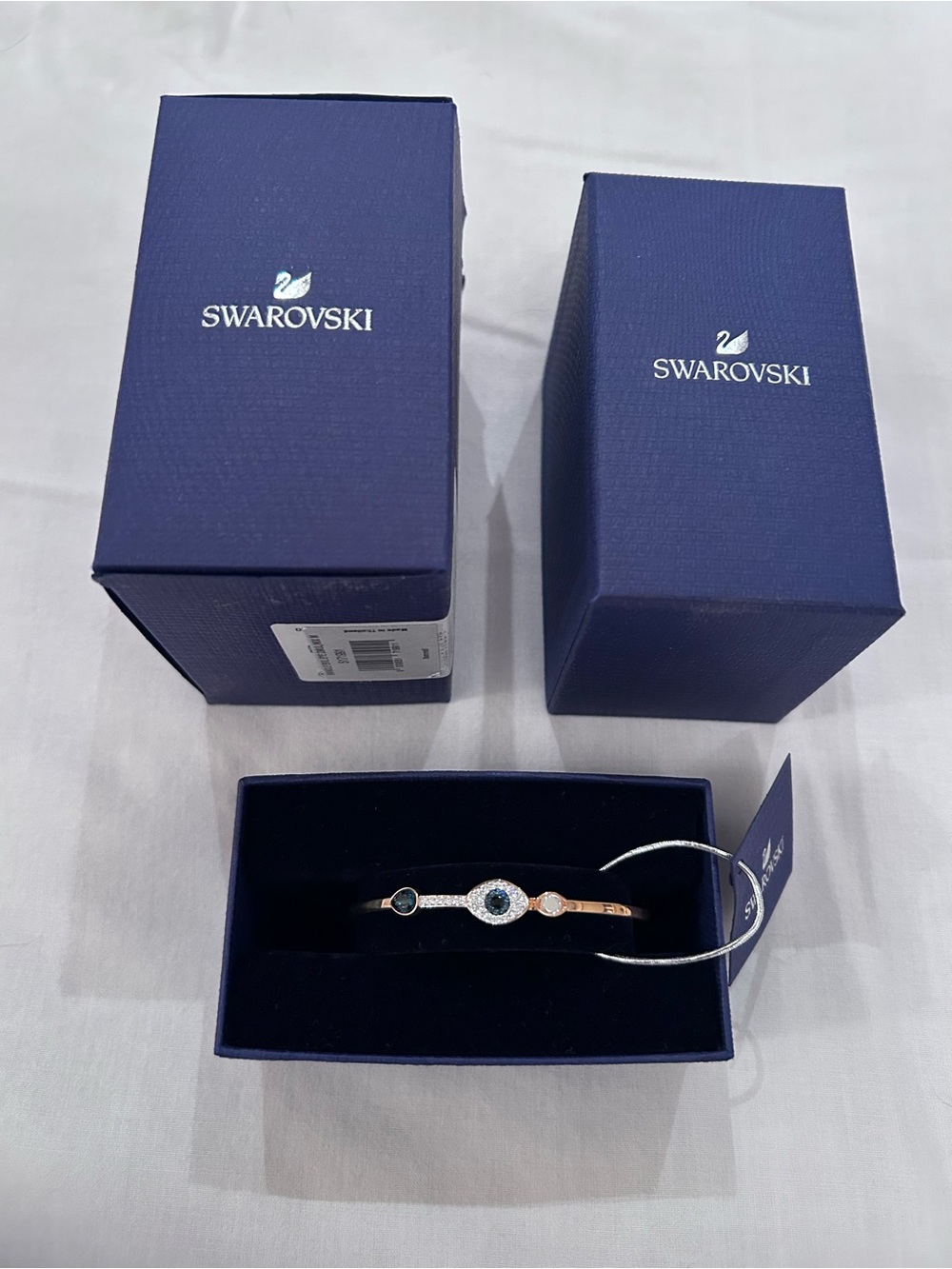 Swarovski Rose Gold Bracelet with Blue and Clear Crystal Evil Eye